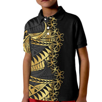Polynesia Kid Polo Shirt Black & Gold Fancy Plumeria