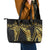 Polynesia Leather Tote Bag Black & Gold Fancy Plumeria