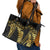 Polynesia Leather Tote Bag Black & Gold Fancy Plumeria