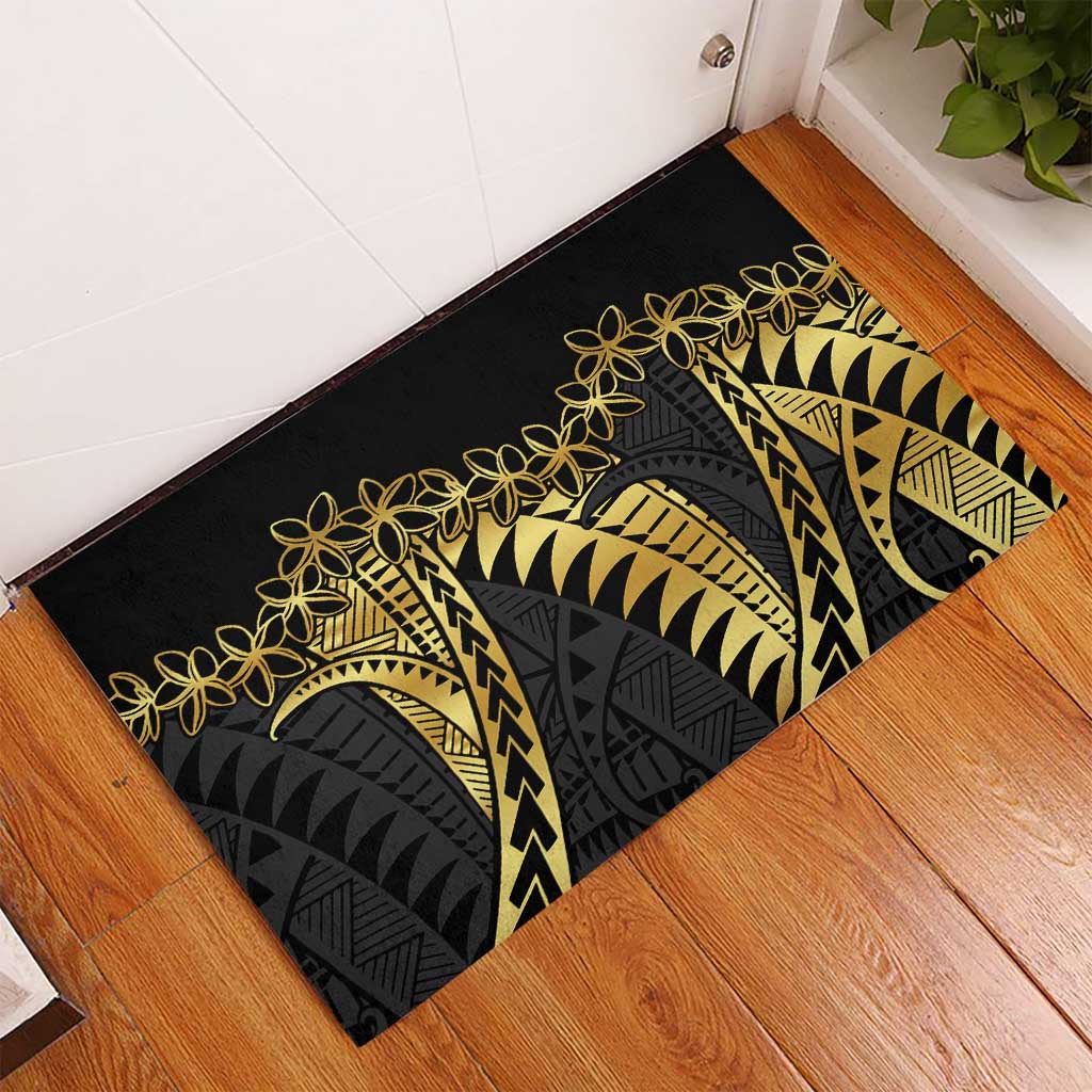 Polynesia Rubber Doormat Black & Gold Fancy Plumeria