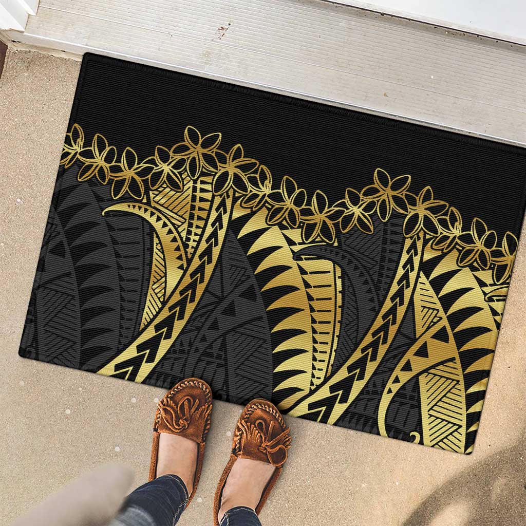 Polynesia Rubber Doormat Black & Gold Fancy Plumeria