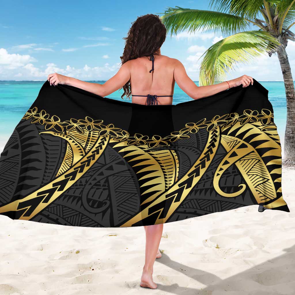 Polynesia Sarong Black & Gold Fancy Plumeria