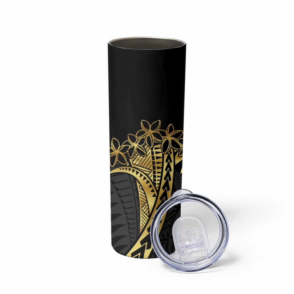 Polynesia Personalised Skinny Tumbler Black & Gold Fancy Plumeria