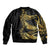 Polynesia Sleeve Zip Bomber Jacket Black & Gold Fancy Plumeria