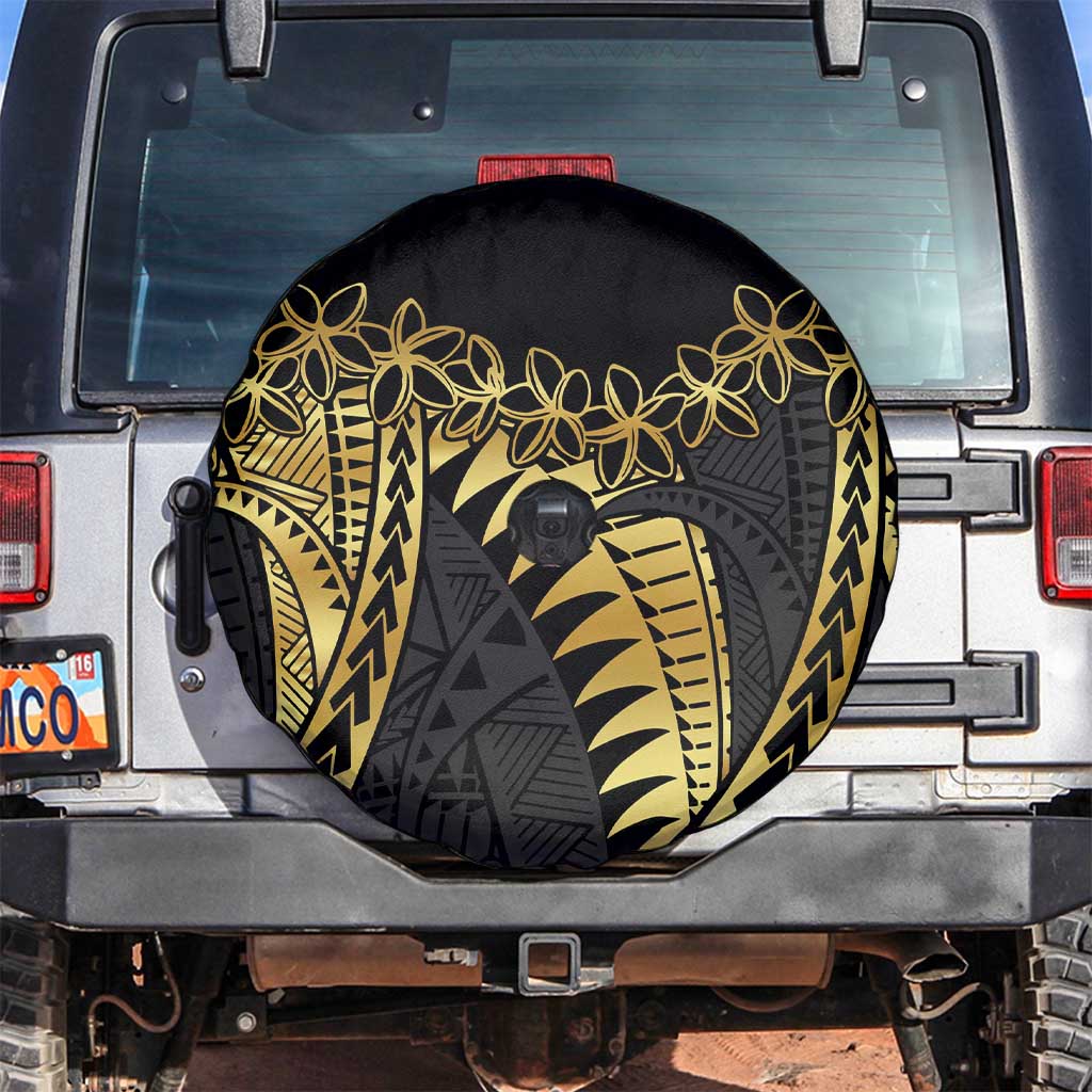 Polynesia Spare Tire Cover Black & Gold Fancy Plumeria
