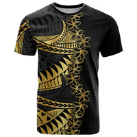 Polynesia T Shirt Black & Gold Fancy Plumeria