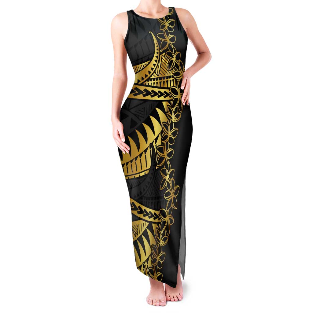 Polynesia Tank Maxi Dress Black & Gold Fancy Plumeria