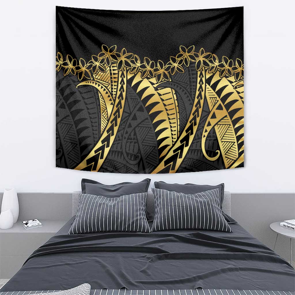 Polynesia Tapestry Black & Gold Fancy Plumeria