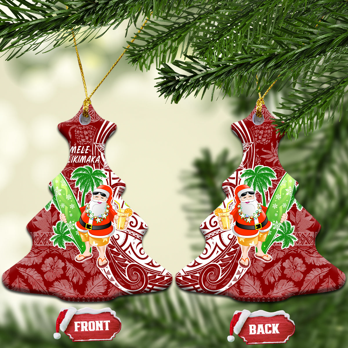 Hawaii Christmas Mele Kalikimaka Ceramic Ornament Santa Claus LT7 Christmas Tree Red - Polynesian Pride