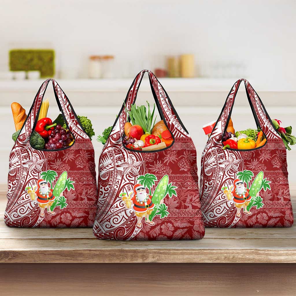 Hawaii Christmas Mele Kalikimaka Grocery Bag Santa Claus