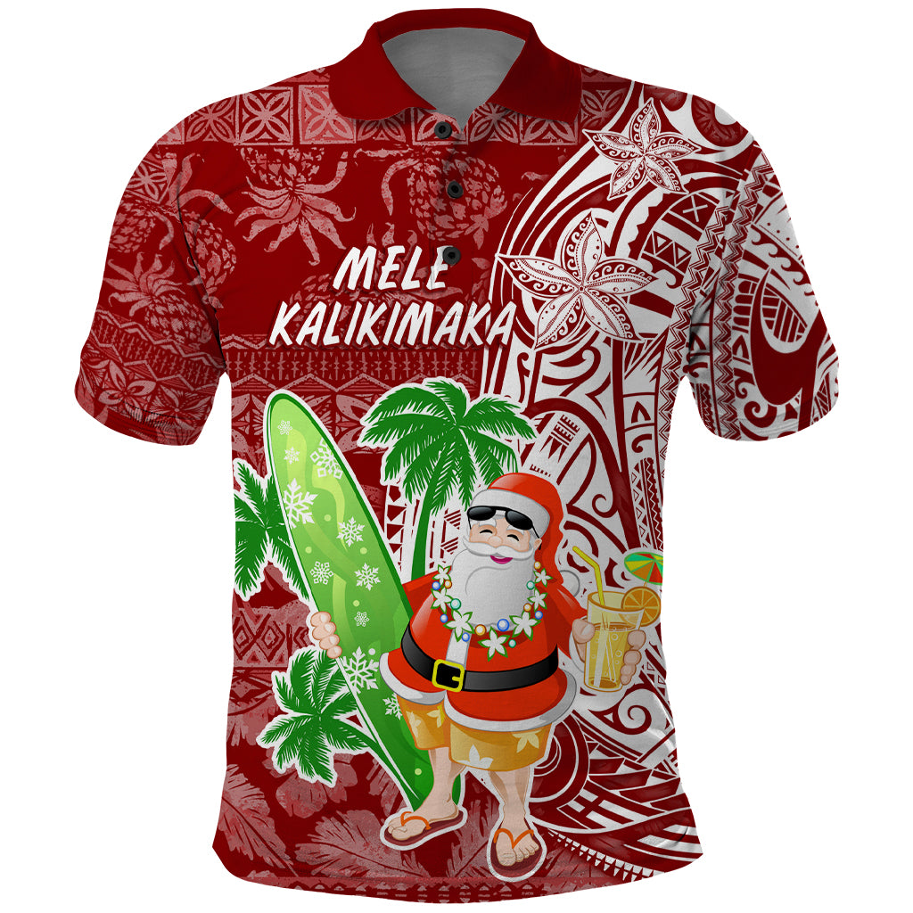 Hawaii Christmas Mele Kalikimaka Polo Shirt Santa Claus LT7 Red - Polynesian Pride
