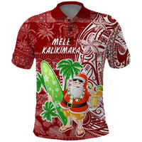 Hawaii Christmas Mele Kalikimaka Polo Shirt Santa Claus LT7 Red - Polynesian Pride