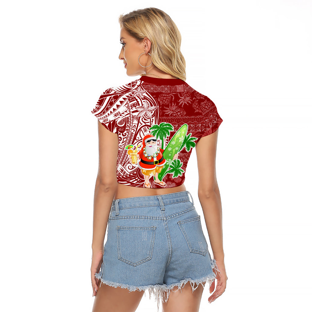 Hawaii Christmas Mele Kalikimaka Raglan Cropped T Shirt Santa Claus LT7 - Polynesian Pride