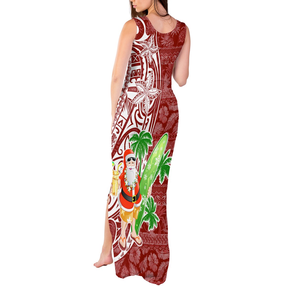 Hawaii Christmas Mele Kalikimaka Tank Maxi Dress Santa Claus LT7 - Polynesian Pride