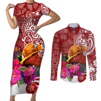 Papua New Guinea Christmas Couples Matching Short Sleeve Bodycon Dress and Long Sleeve Button Shirt Bird-of-Paradise Special LT7 Red - Polynesian Pride