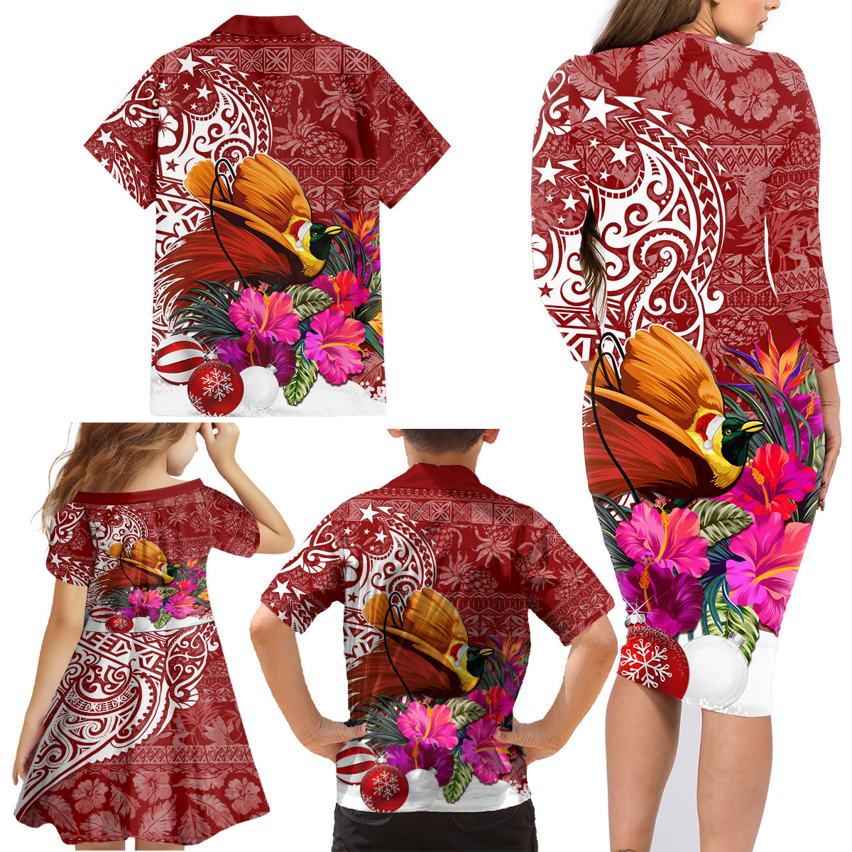 Papua New Guinea Christmas Family Matching Long Sleeve Bodycon Dress and Hawaiian Shirt Bird-of-Paradise Special LT7 - Polynesian Pride