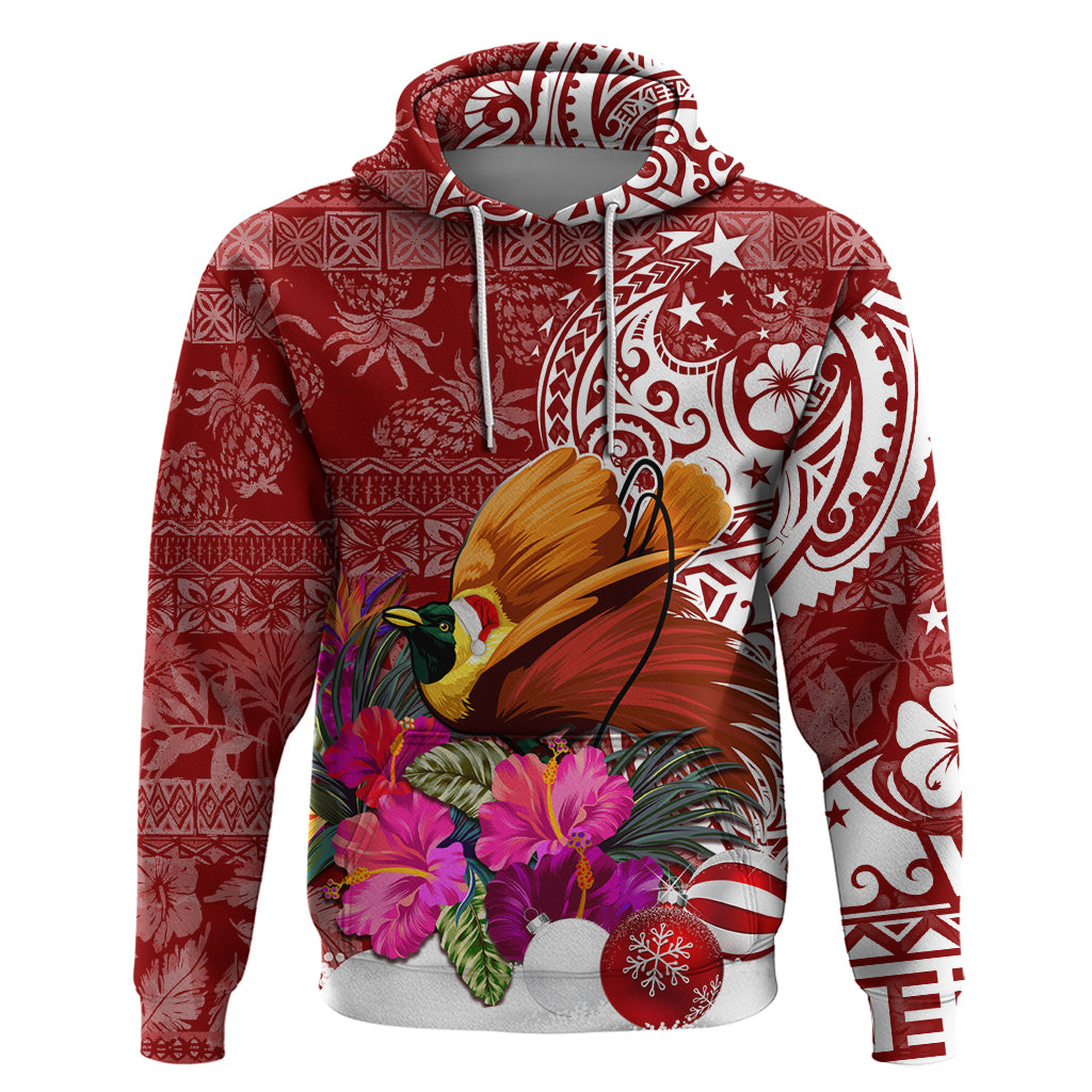 Papua New Guinea Christmas Hoodie Bird-of-Paradise Special LT7 Red - Polynesian Pride