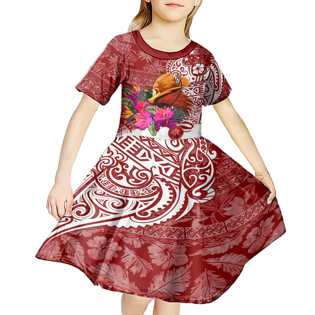 Papua New Guinea Christmas Kid Short Sleeve Dress Bird-of-Paradise Special LT7 - Polynesian Pride