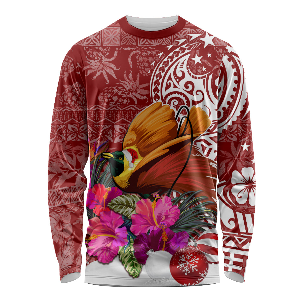 Papua New Guinea Christmas Long Sleeve Shirt Bird-of-Paradise Special LT7 Unisex Red - Polynesian Pride