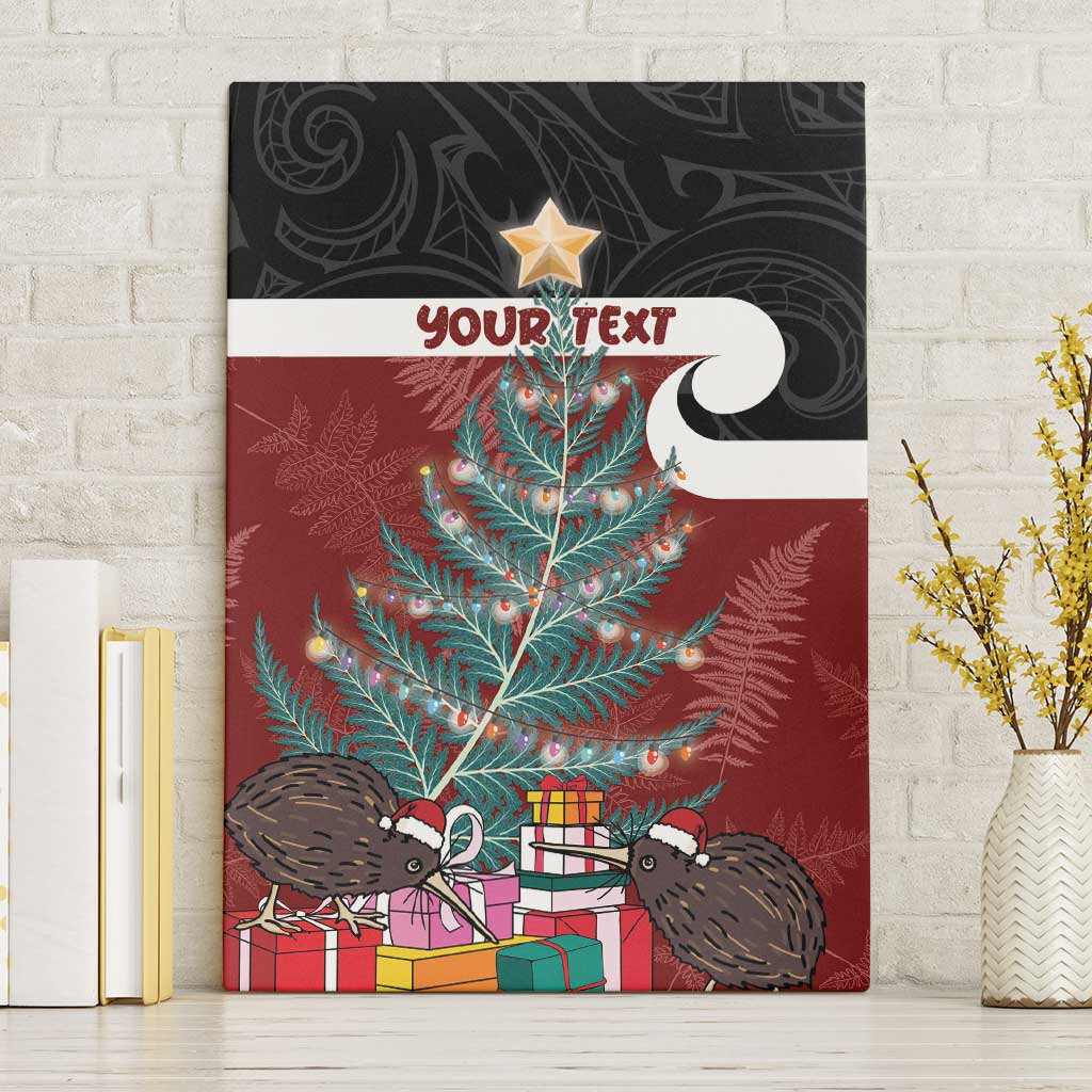 Personalised New Zealand Maori Christmas Canvas Wall Art Xmas Fern Mix Kowhawhai LT7 Without Frame Black - Polynesian Pride