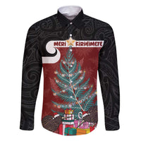 Personalised New Zealand Maori Christmas Family Matching Long Sleeve Bodycon Dress and Hawaiian Shirt Xmas Fern Mix Kowhawhai LT7 Dad's Shirt - Long Sleeve Black - Polynesian Pride