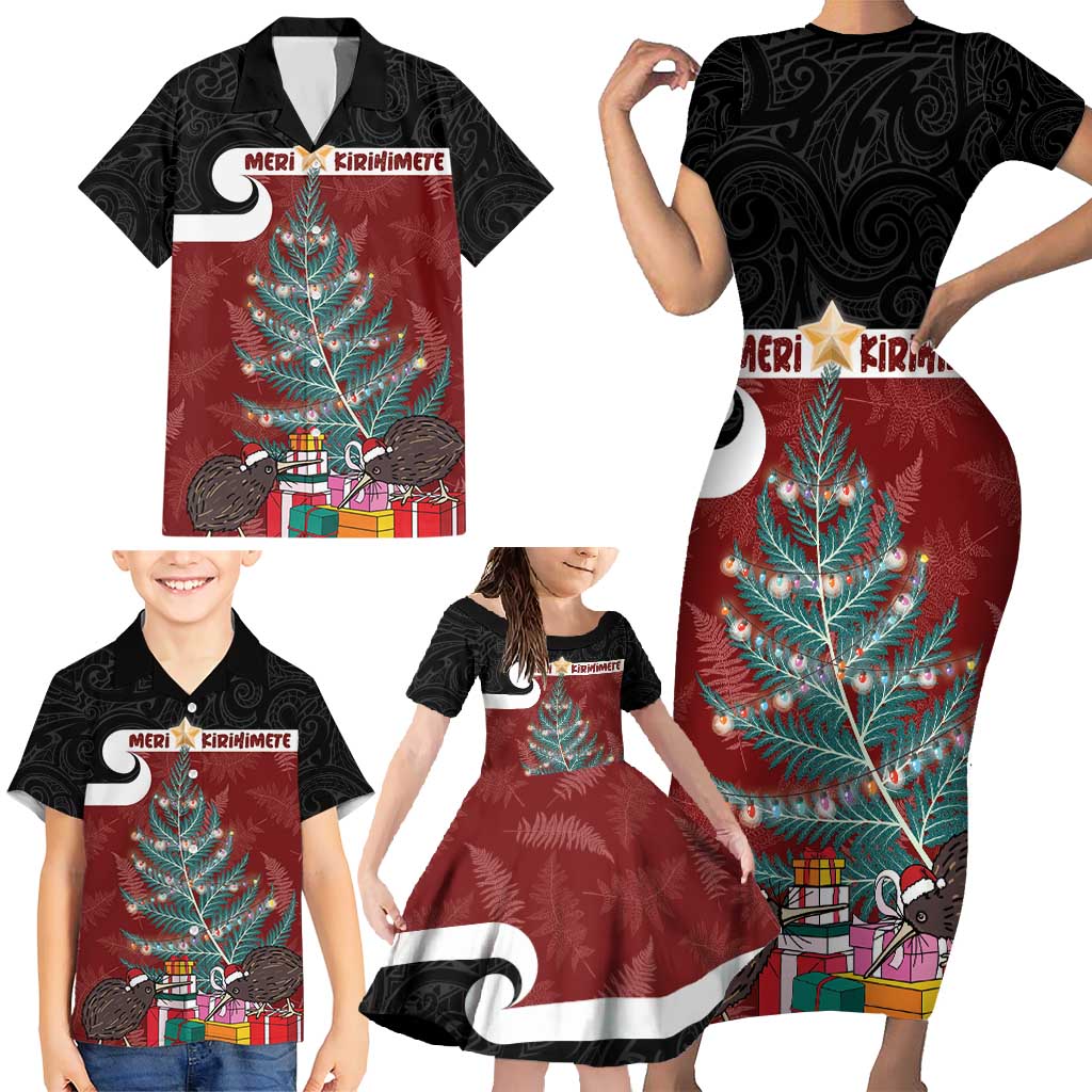 Personalised New Zealand Maori Christmas Family Matching Short Sleeve Bodycon Dress and Hawaiian Shirt Xmas Fern Mix Kowhawhai LT7 - Polynesian Pride
