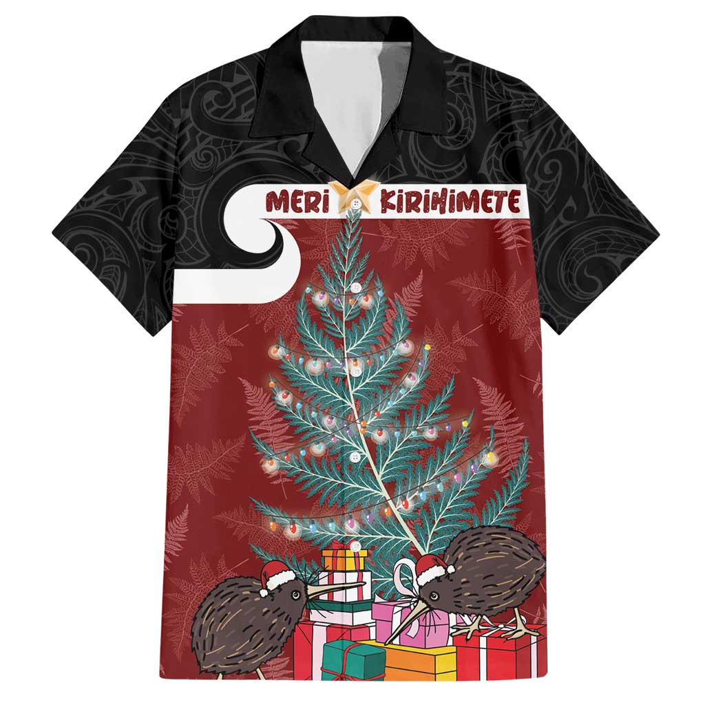 Personalised New Zealand Maori Christmas Family Matching Short Sleeve Bodycon Dress and Hawaiian Shirt Xmas Fern Mix Kowhawhai LT7 Dad's Shirt - Short Sleeve Black - Polynesian Pride