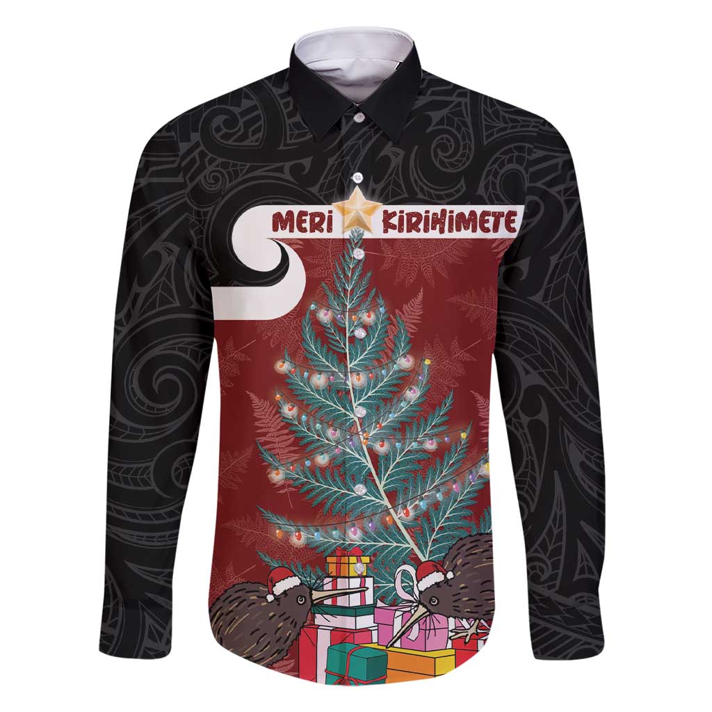 Personalised New Zealand Maori Christmas Family Matching Short Sleeve Bodycon Dress and Hawaiian Shirt Xmas Fern Mix Kowhawhai LT7 Dad's Shirt - Long Sleeve Black - Polynesian Pride
