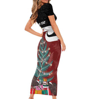 Personalised New Zealand Maori Christmas Family Matching Short Sleeve Bodycon Dress and Hawaiian Shirt Xmas Fern Mix Kowhawhai LT7 - Polynesian Pride