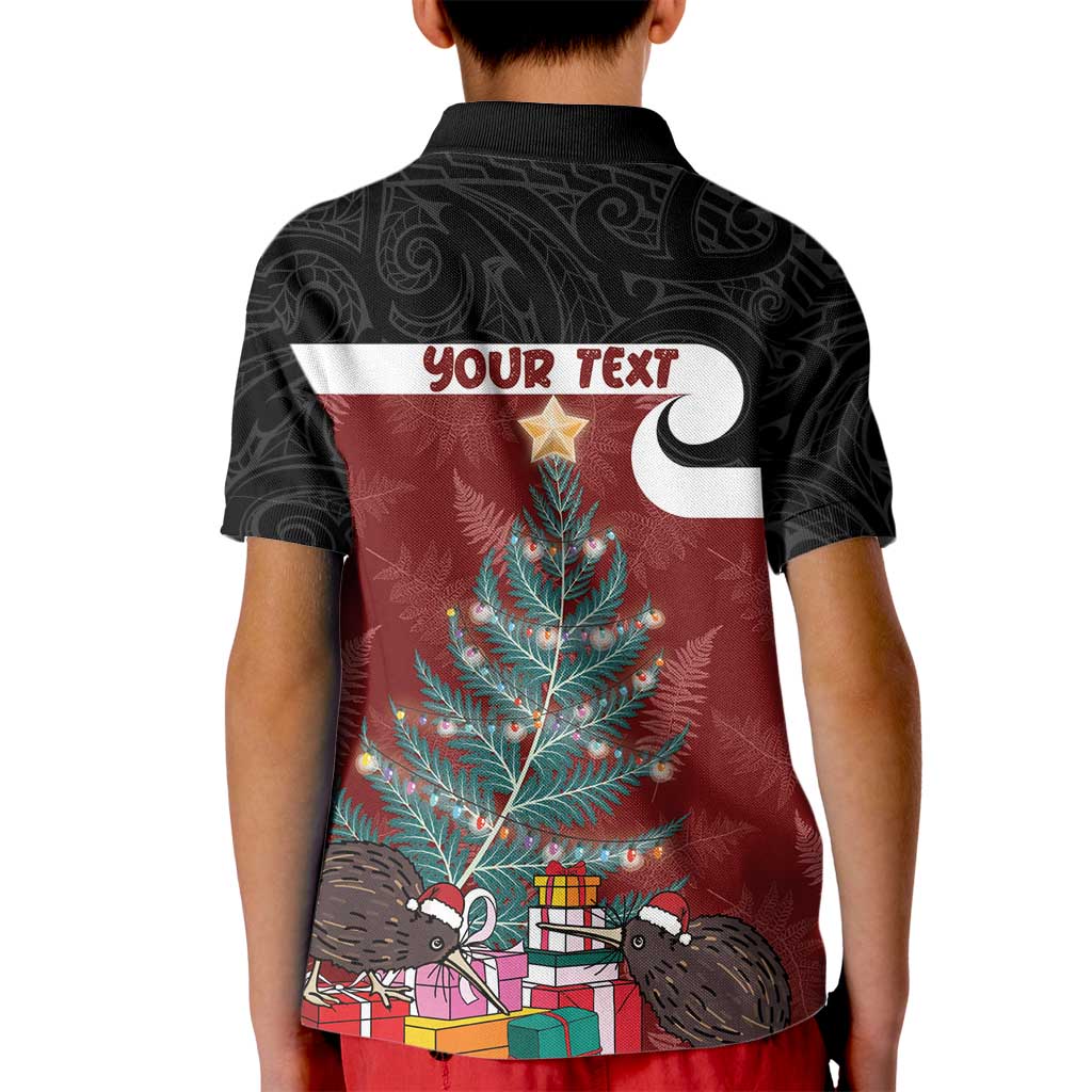 Personalised New Zealand Maori Christmas Kid Polo Shirt Xmas Fern Mix Kowhawhai