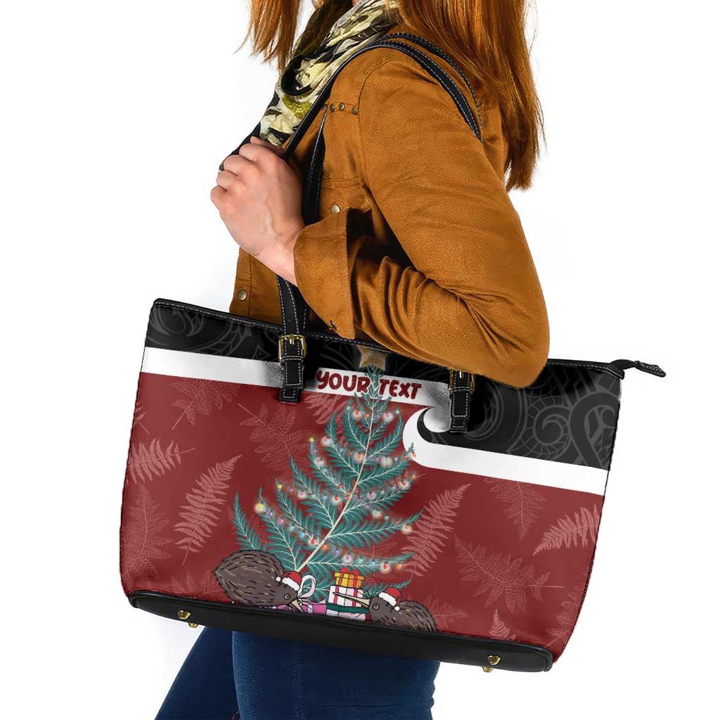 Personalised New Zealand Maori Christmas Leather Tote Bag Xmas Fern Mix Kowhawhai