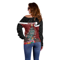 Personalised New Zealand Maori Christmas Off Shoulder Sweater Xmas Fern Mix Kowhawhai