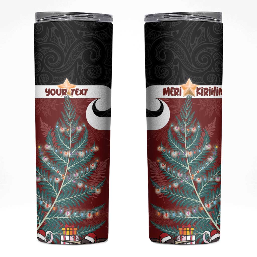 Personalised New Zealand Maori Christmas Skinny Tumbler Xmas Fern Mix Kowhawhai LT7 Black - Polynesian Pride