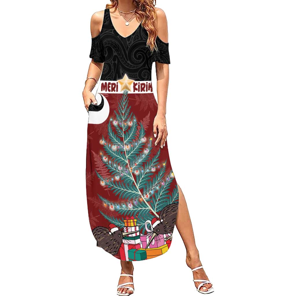 Personalised New Zealand Maori Christmas Summer Maxi Dress Xmas Fern Mix Kowhawhai