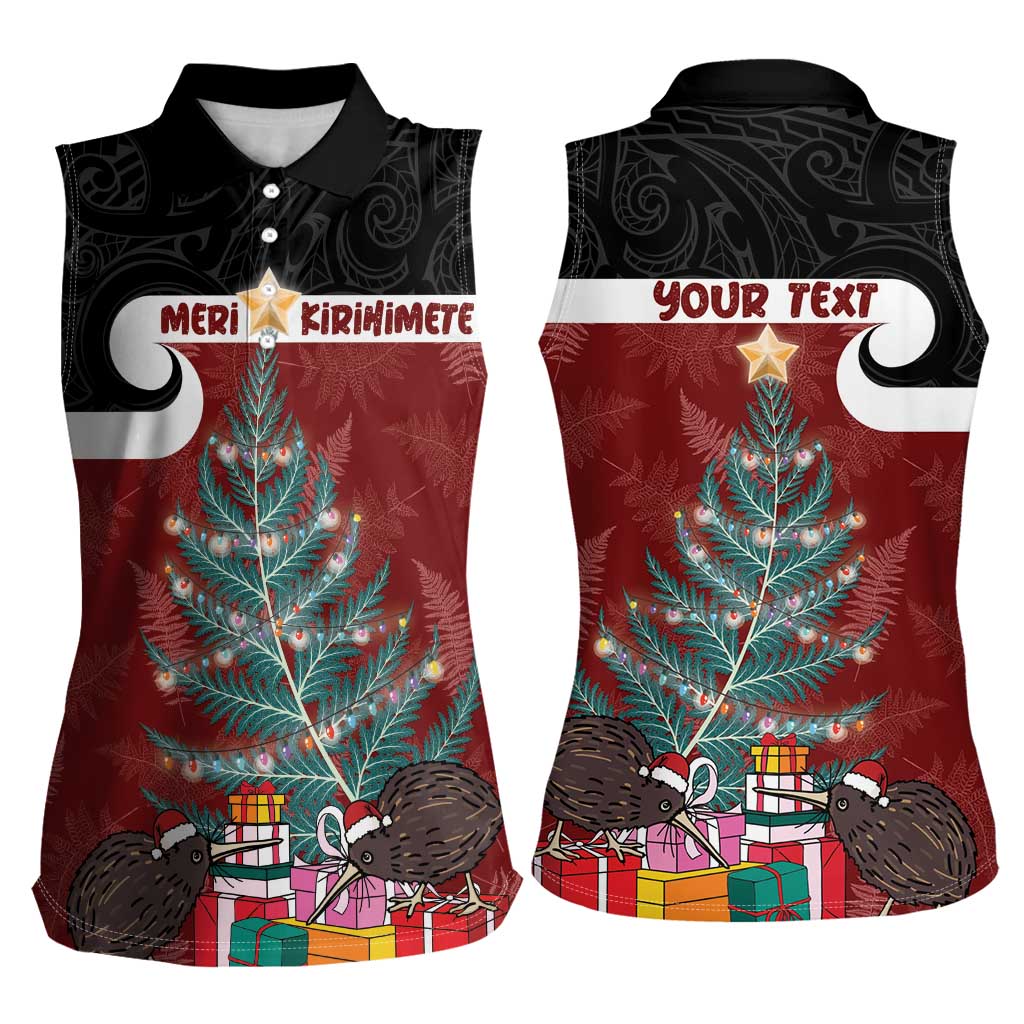 Personalised New Zealand Maori Christmas Women Sleeveless Polo Shirt Xmas Fern Mix Kowhawhai