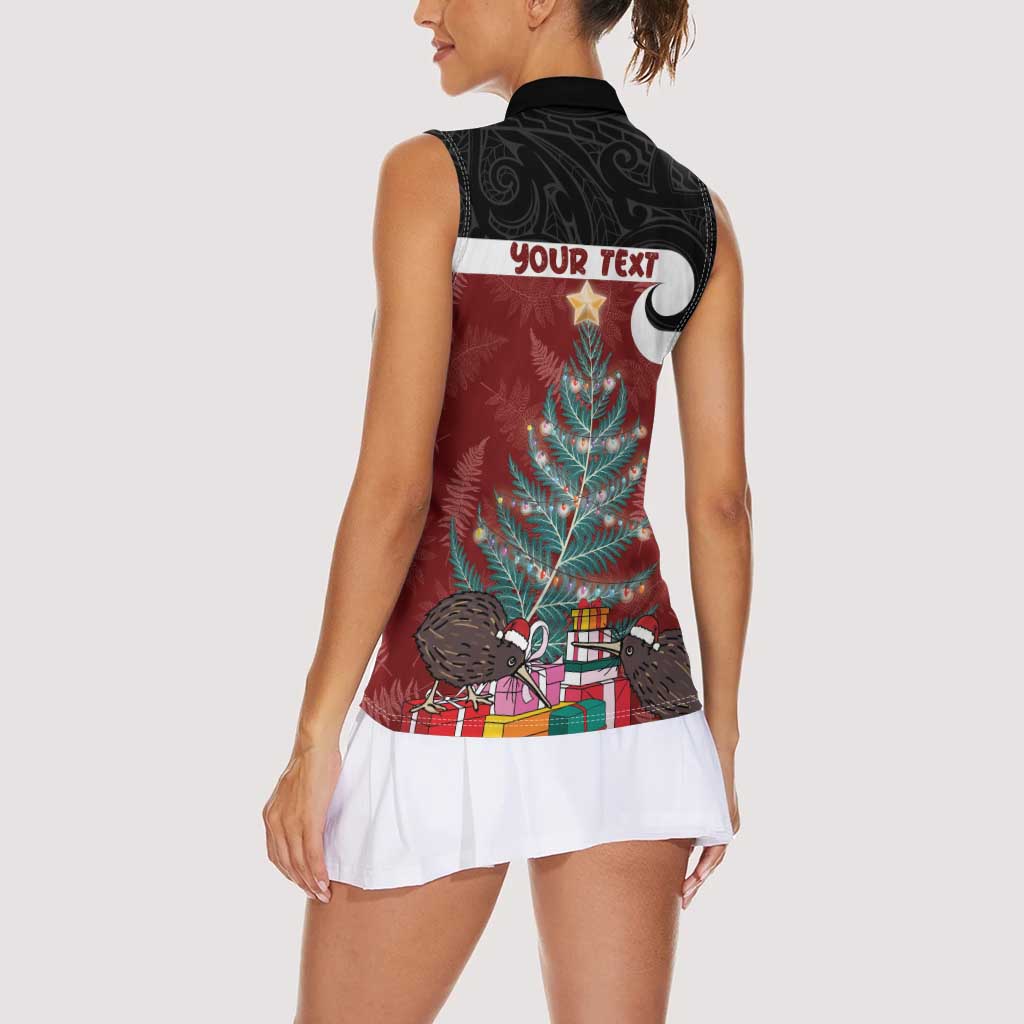 Personalised New Zealand Maori Christmas Women Sleeveless Polo Shirt Xmas Fern Mix Kowhawhai