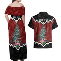 Personalised New Zealand Christmas Couples Matching Off Shoulder Maxi Dress and Hawaiian Shirt Xmas Fern and Kiwi Birds