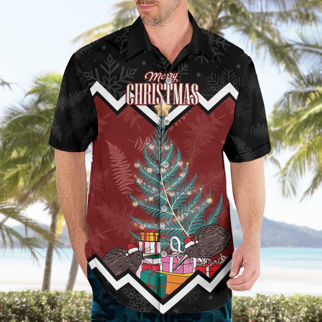 Personalised New Zealand Christmas Hawaiian Shirt Xmas Fern and Kiwi Birds