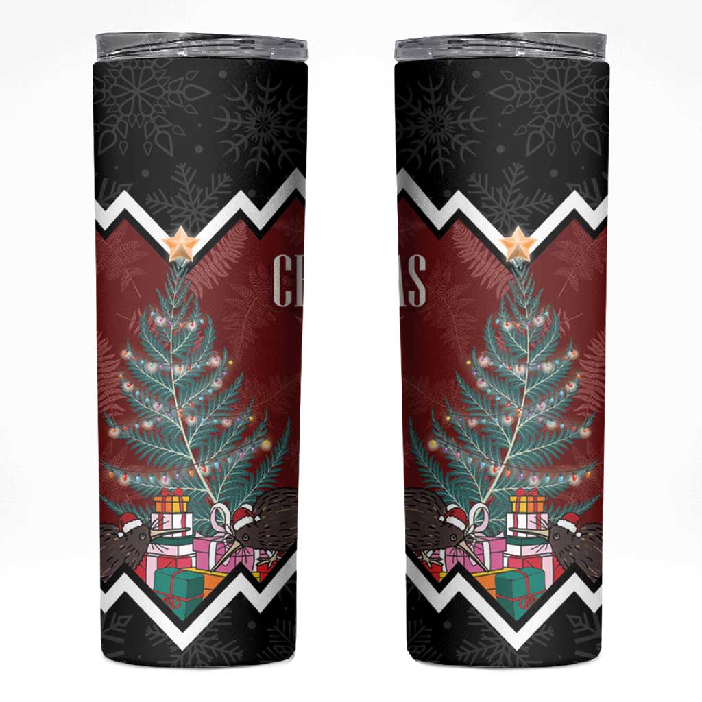 Personalised New Zealand Christmas Skinny Tumbler Xmas Fern and Kiwi Birds