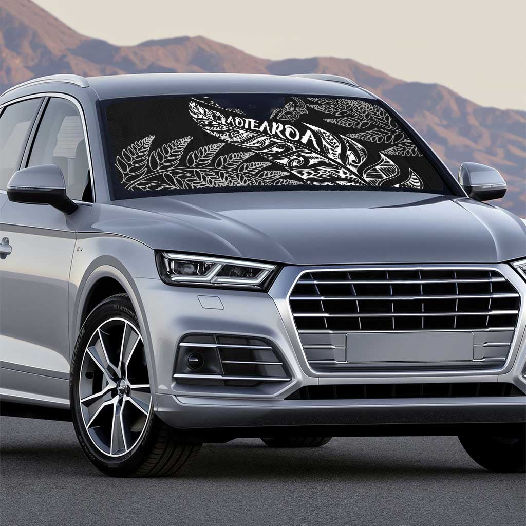 Aotearoa Personalized Lawn Bowls Maori Auto Sun Shade New Zealand Black Tribal Silver Fern - Polynesian Pride