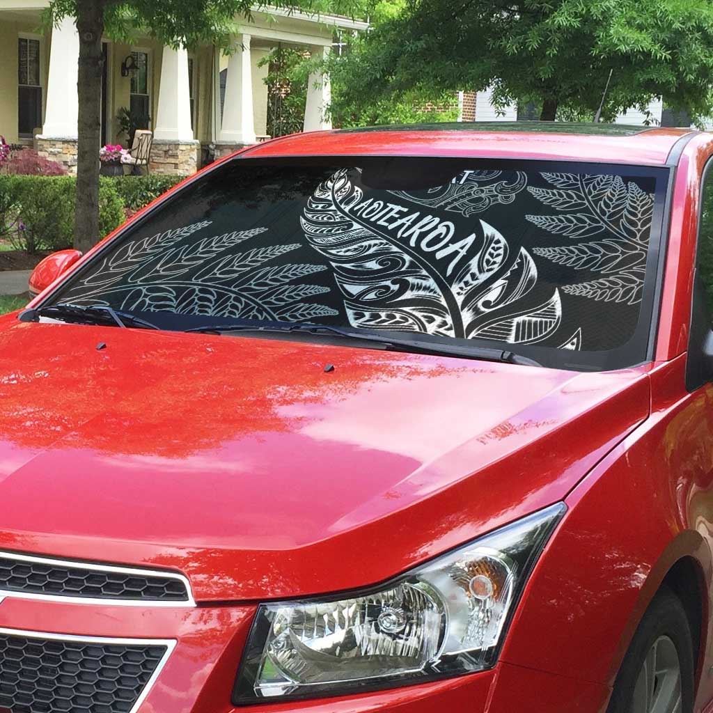 Aotearoa Personalized Lawn Bowls Maori Auto Sun Shade New Zealand Black Tribal Silver Fern - Polynesian Pride