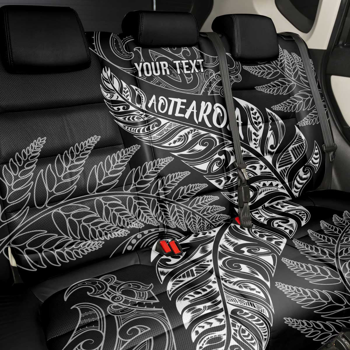 Aotearoa Personalized Lawn Bowls Maori Back Car Seat Cover New Zealand Black Tribal Silver Fern - Polynesian Pride
