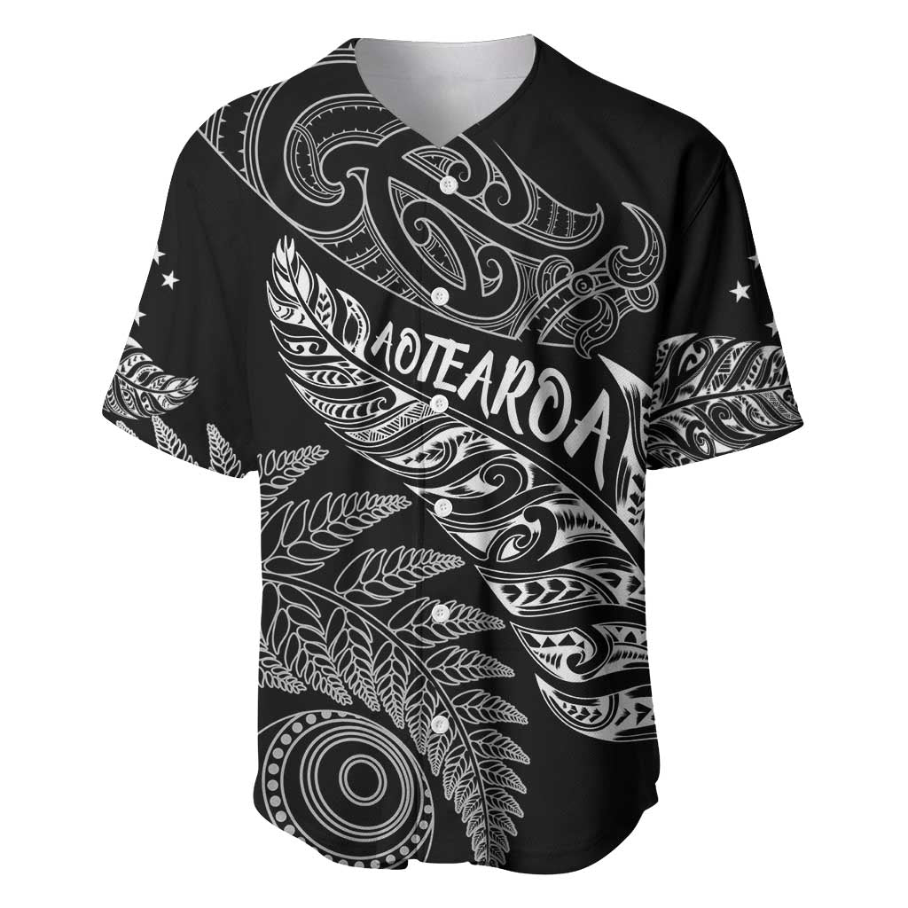 Aotearoa Personalized Lawn Bowls Maori Baseball Jersey New Zealand Black Tribal Silver Fern - Polynesian Pride