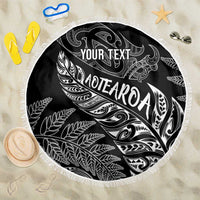 Aotearoa Personalized Lawn Bowls Maori Beach Blanket New Zealand Black Tribal Silver Fern - Polynesian Pride