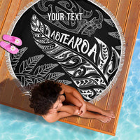 Aotearoa Personalized Lawn Bowls Maori Beach Blanket New Zealand Black Tribal Silver Fern - Polynesian Pride