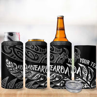 Aotearoa Personalized Lawn Bowls Maori 4 in 1 Can Cooler Tumbler New Zealand Black Tribal Silver Fern - Polynesian Pride
