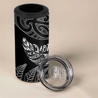 Aotearoa Personalized Lawn Bowls Maori 4 in 1 Can Cooler Tumbler New Zealand Black Tribal Silver Fern - Polynesian Pride