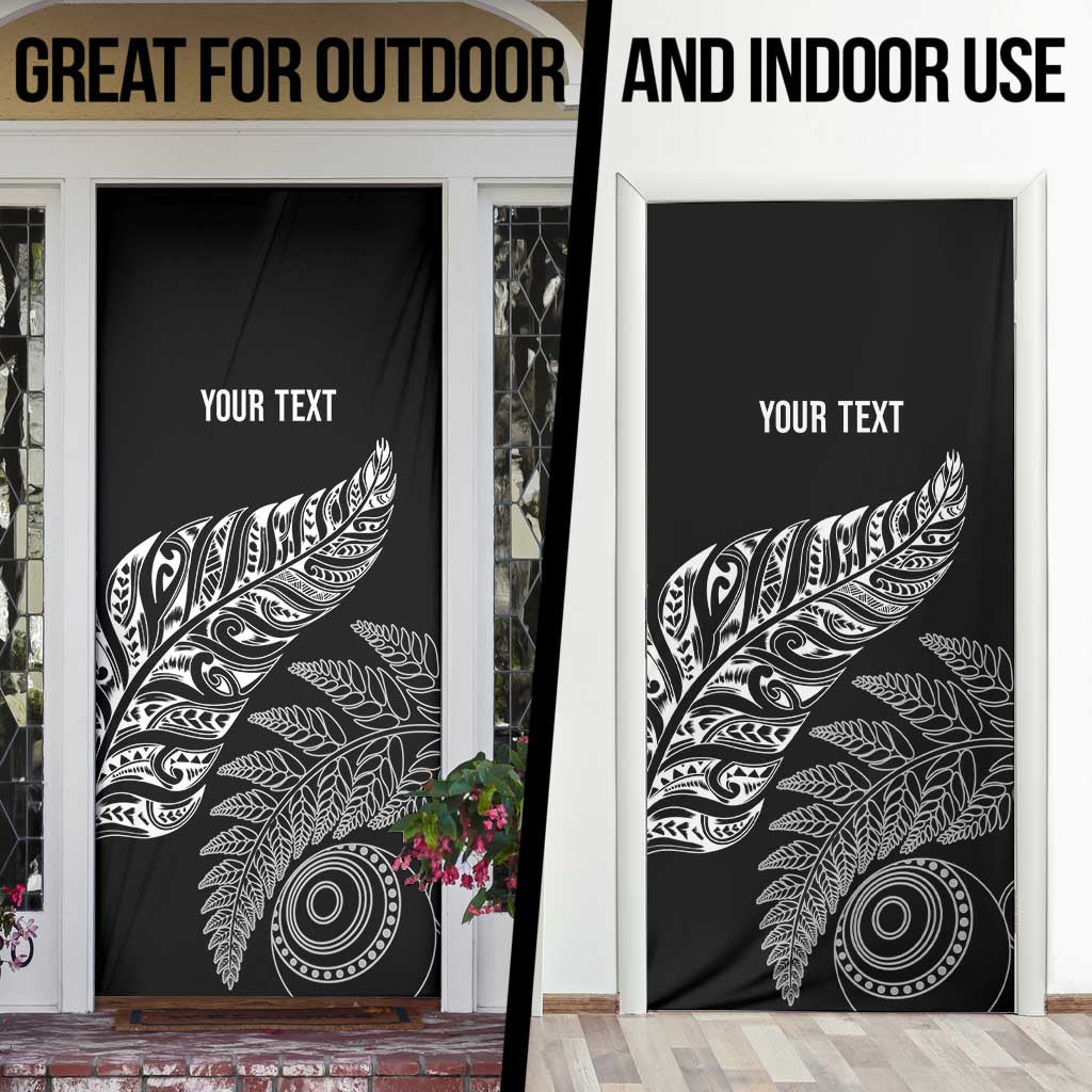Aotearoa Personalized Lawn Bowls Maori Door Cover New Zealand Black Tribal Silver Fern - Polynesian Pride