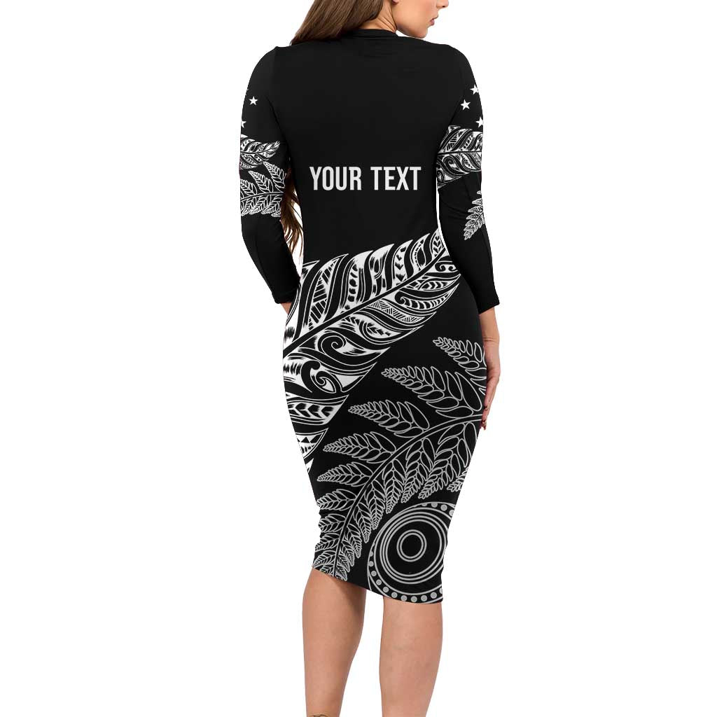 Aotearoa Personalized Lawn Bowls Maori Family Matching Long Sleeve Bodycon Dress and Hawaiian Shirt New Zealand Black Tribal Silver Fern - Polynesian Pride