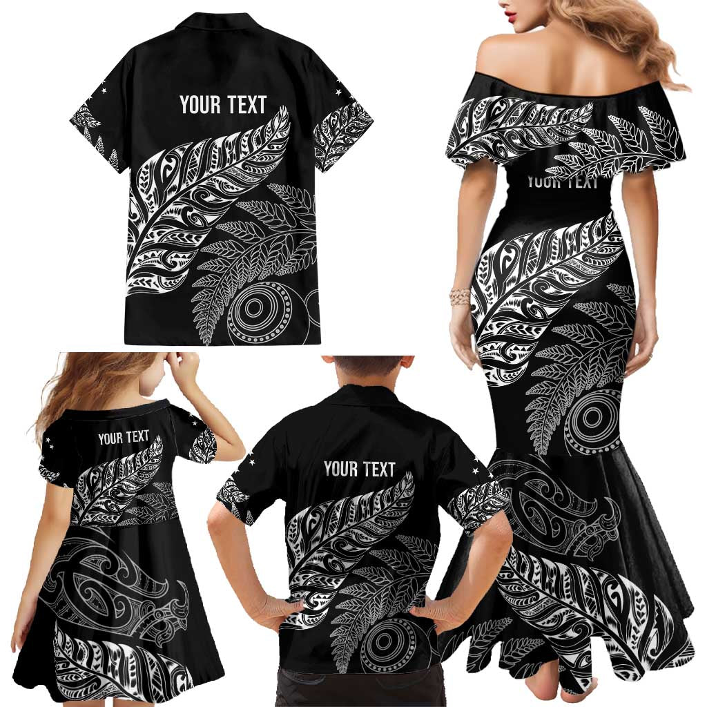 Aotearoa Personalized Lawn Bowls Maori Family Matching Mermaid Dress and Hawaiian Shirt New Zealand Black Tribal Silver Fern - Polynesian Pride